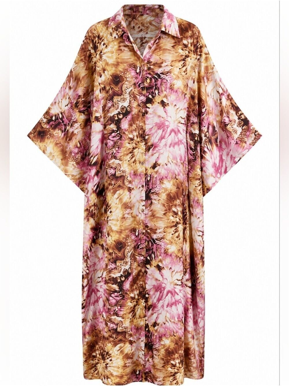 Beulah Style Womens Multicolor Brown Pink Printed Kaftan One Size Resort Wear